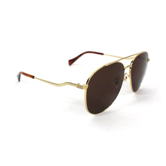 Gucci GG0969S 002 Aviator Sunglasses NEW 59mm Shiny Endura Gold Brown Lens